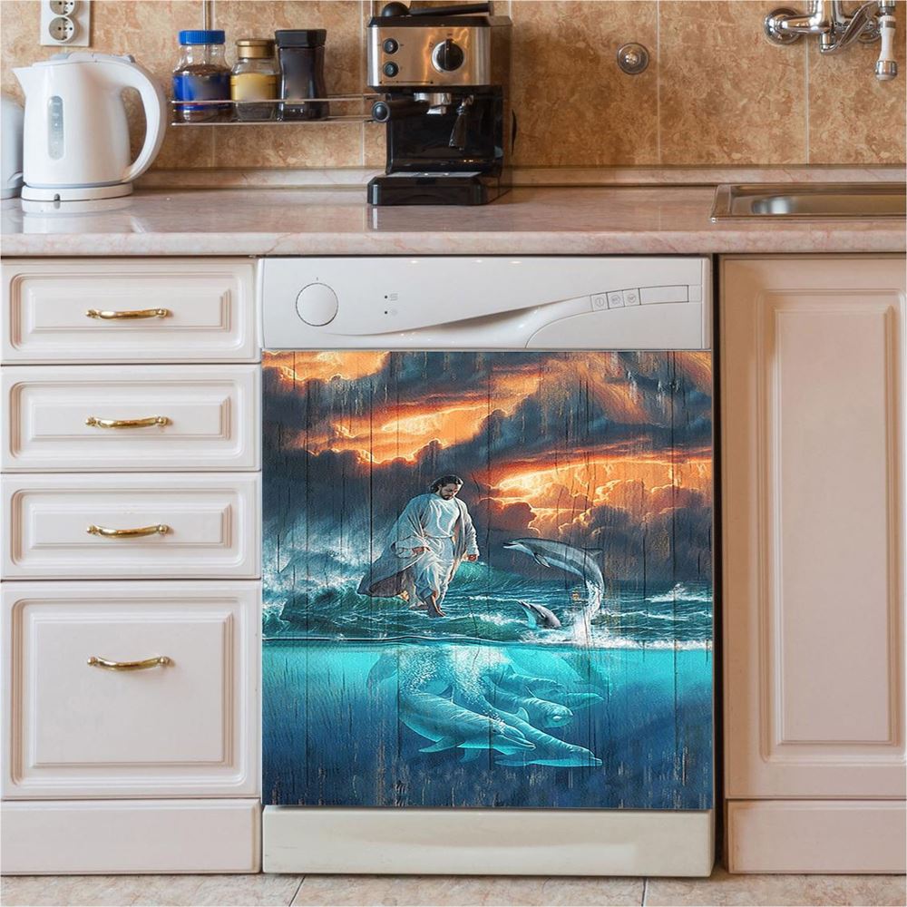 Jesus Walking On The Road To Emmaus Dishwasher Cover, Christian Dishwasher Wrap, Religious Kitchen Decoration