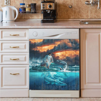 Jesus Walking On The Road To Emmaus Dishwasher Cover, Christian Dishwasher Wrap, Religious Kitchen Decoration