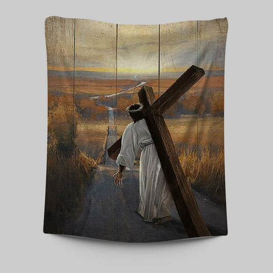 Jesus Walking On The Road To Emmaus Tapestry - Christian Wall Art - Religious Home Decor