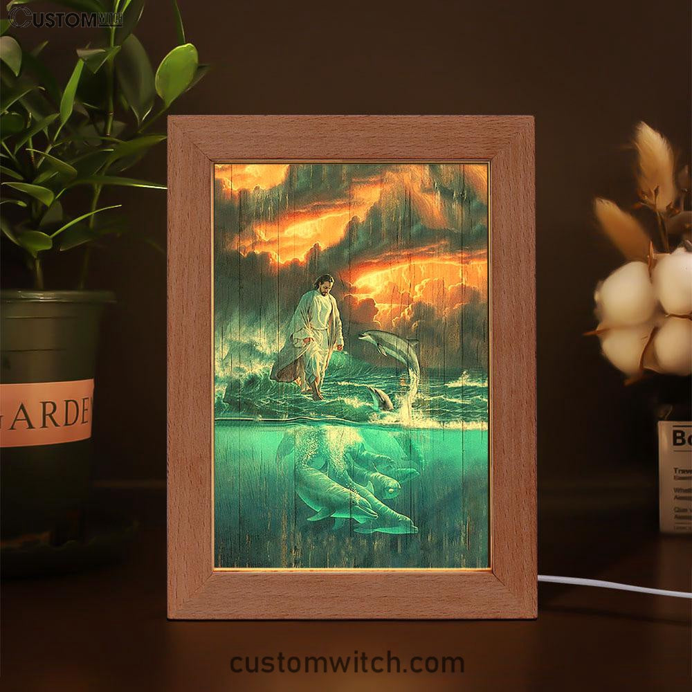 Jesus Walking On The Sea Dolphin Frame Lamp Art - Christian Art - Bible Verse Art - Religious Home Decor