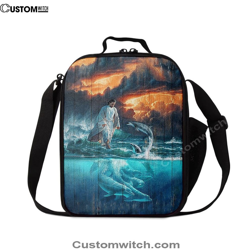 Jesus Walking On The Sea Dolphin Lunch Bag, Christian Lunch Box For School, Picnic