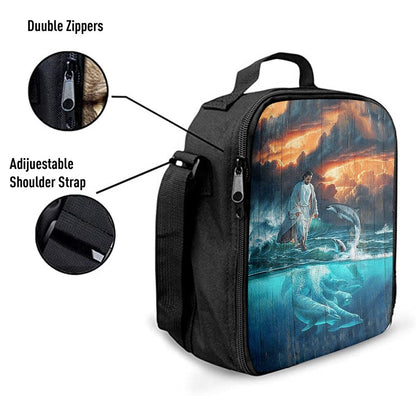 Jesus Walking On The Sea Dolphin Lunch Bag, Christian Lunch Box For School, Picnic