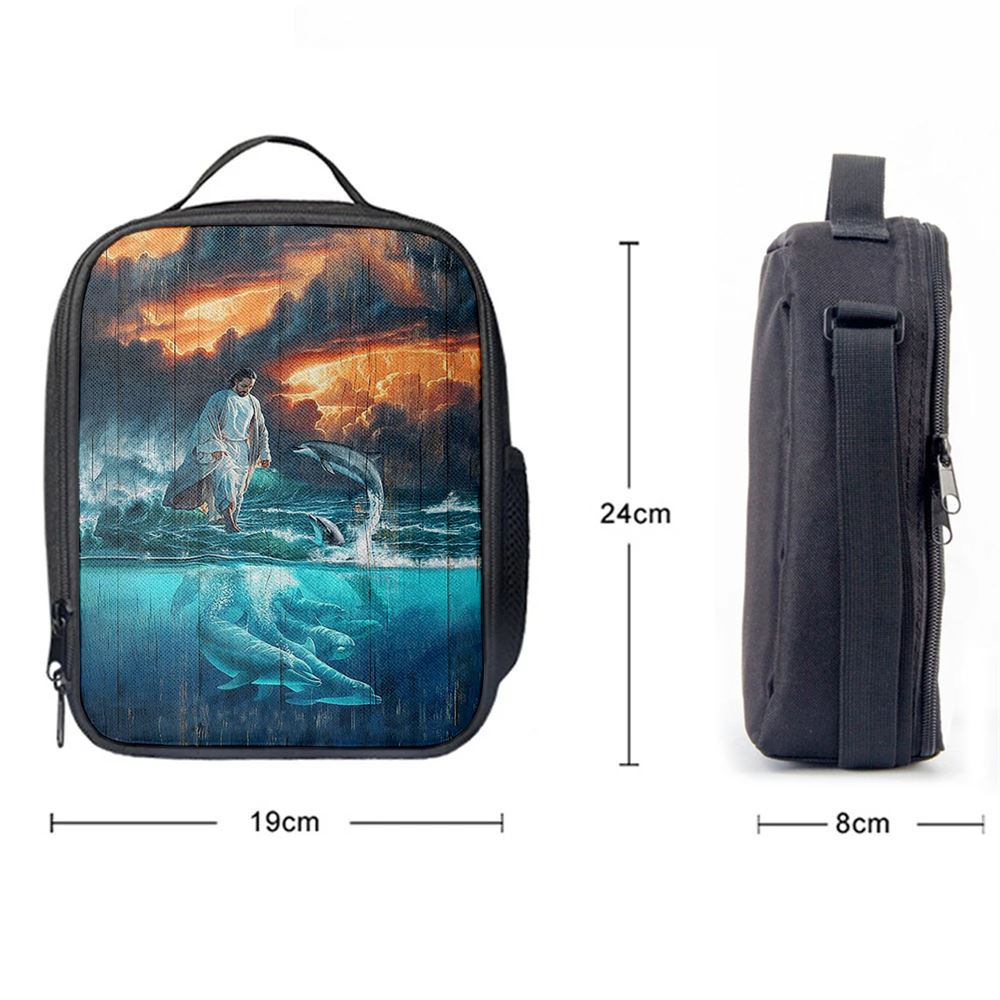 Jesus Walking On The Sea Dolphin Lunch Bag, Christian Lunch Box For School, Picnic