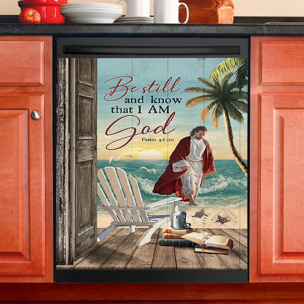 Jesus Walking On The Water Beautiful Lake Dishwasher Cover, Jesus Portrait Dishwasher Wrap, Christian Kitchen Decoration