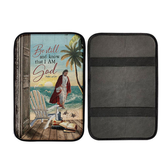 Jesus Walking On Water Car Armrest Pad - Be Still And Know That I Am God Car Armrest Pad, God Car Armrest Accessories
