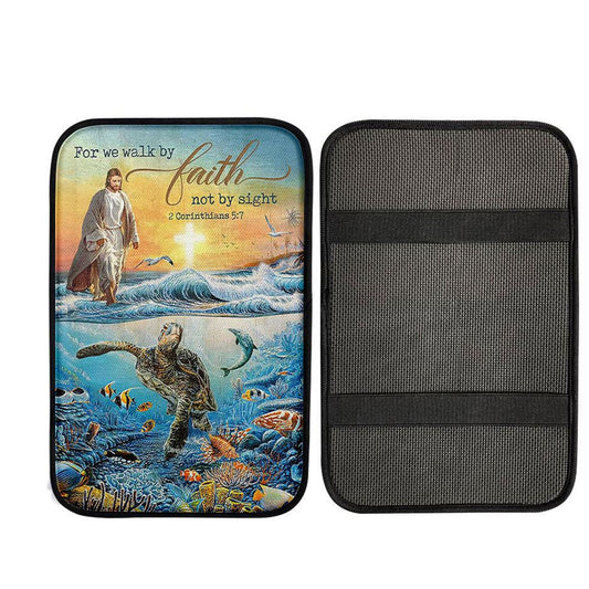 Jesus Walking On Water Car Armrest Pad - For We Walk By Faith Ocean Turtle Car Armrest Pad, God Car Armrest Accessories
