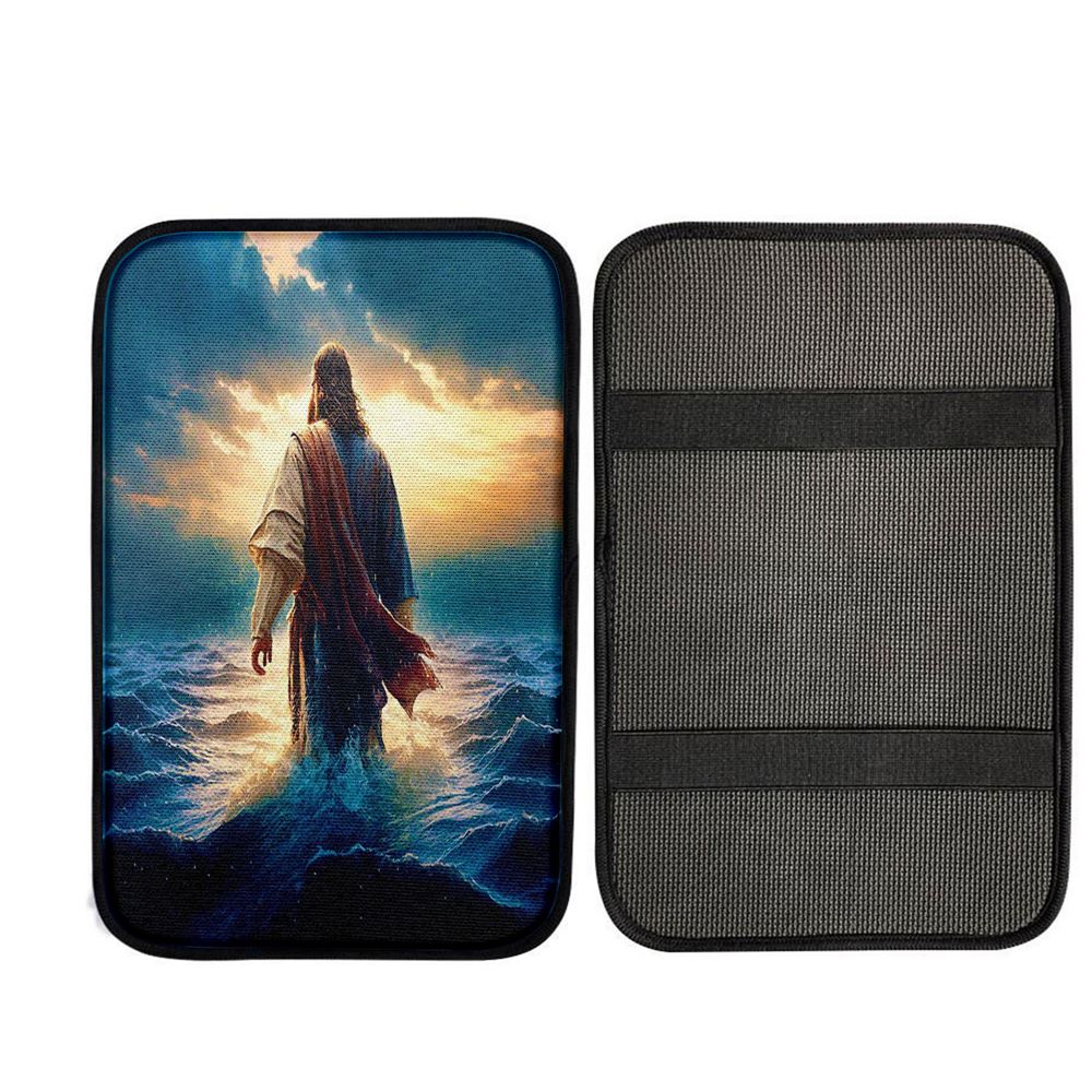 Jesus Walking On Water Car Center Console Cover - Jesus Car Armrest Pad, God Car Armrest Accessories
