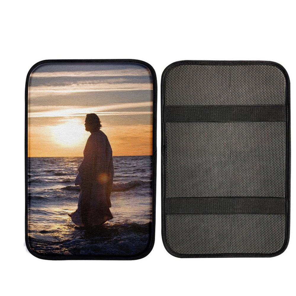 Jesus Walking On Water Car Center Console Cover - Jesus, God Car Armrest Accessories