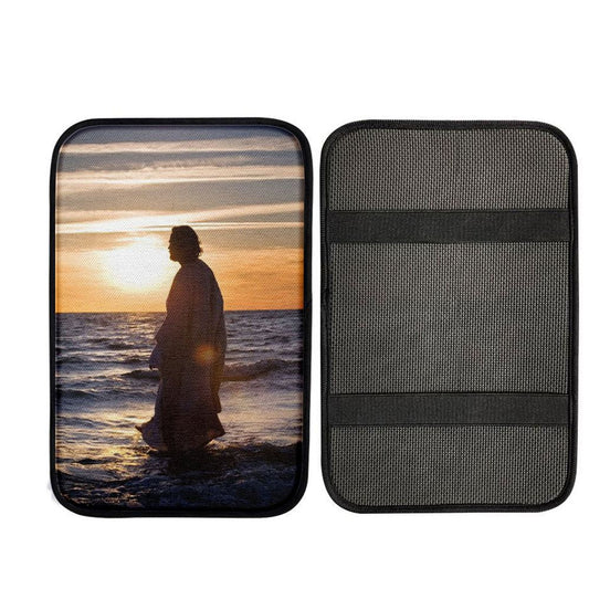 Jesus Walking On Water Car Center Console Cover - Jesus, God Car Armrest Accessories