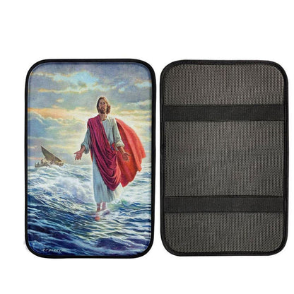 Jesus Walking On Water Car Center Console Cover, Bible Car Armrest Pad, Christian Car Armrest Accessories
