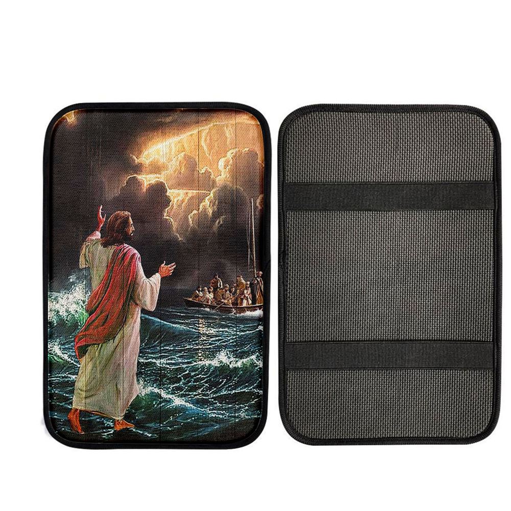 Jesus Walking On Water Car Center Console Cover, Christian Car Armrest Pad, Christian Car Armrest Accessories