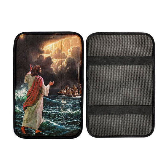 Jesus Walking On Water Car Center Console Cover, Christian Car Armrest Accessories