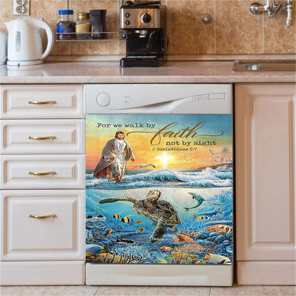 Jesus Walking On Water Dishwasher Cover, Be Still And Know That I Am God Dishwasher Wrap, Jesus Portrait Kitchen Decoration