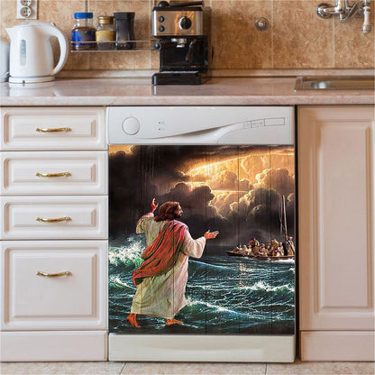 Jesus Walking On Water Dishwasher Cover, Christian Dishwasher Wrap, Bible Verse Kitchen Decoration