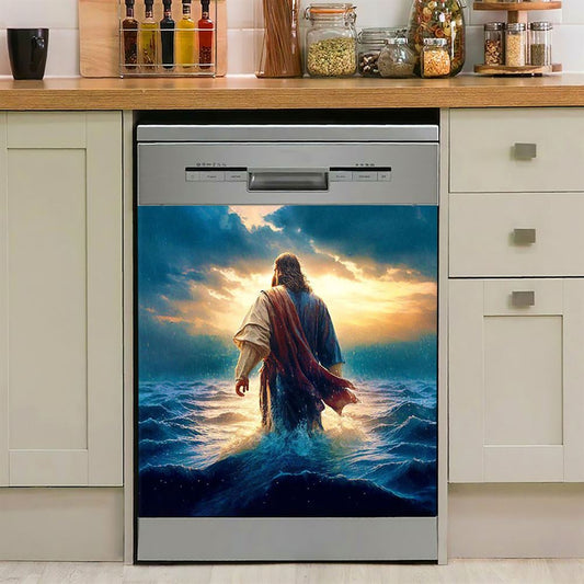 Jesus Walking On Water Dishwasher Cover, Jesus Dishwasher Wrap, Christian Kitchen Decor