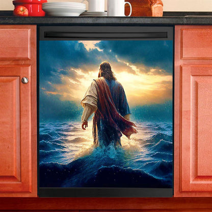 Jesus Walking On Water Dishwasher Cover, Jesus Dishwasher Wrap, Christian Kitchen Decor