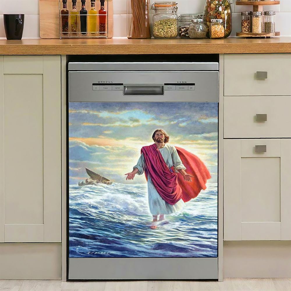 Jesus Walking On Water Dishwasher Cover, Jesus Dishwasher Wrap, Christian Kitchen Decoration