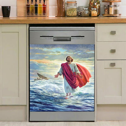 Jesus Walking On Water Dishwasher Cover, Jesus Dishwasher Wrap, Christian Kitchen Decoration