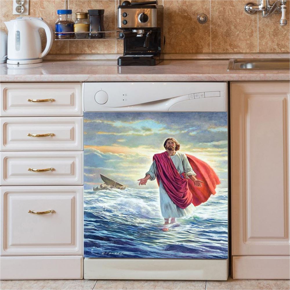 Jesus Walking On Water Dishwasher Cover, Jesus Dishwasher Wrap, Christian Kitchen Decoration