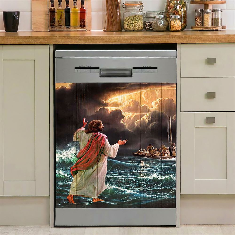 Jesus Walking On Water Dishwasher Cover, Jesus Portrait Dishwasher Wrap, Christian Kitchen Decoration