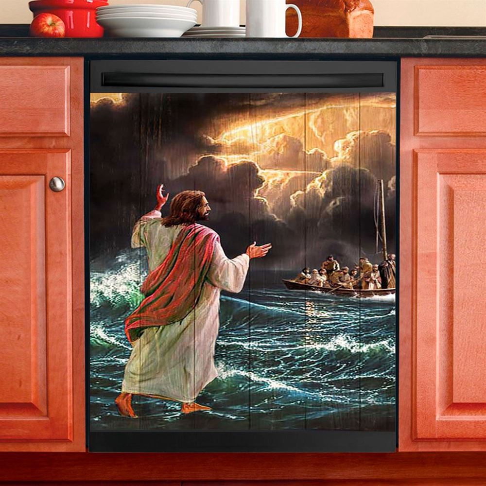 Jesus Walking On Water Dishwasher Cover, Jesus Portrait Dishwasher Wrap, Christian Kitchen Decoration