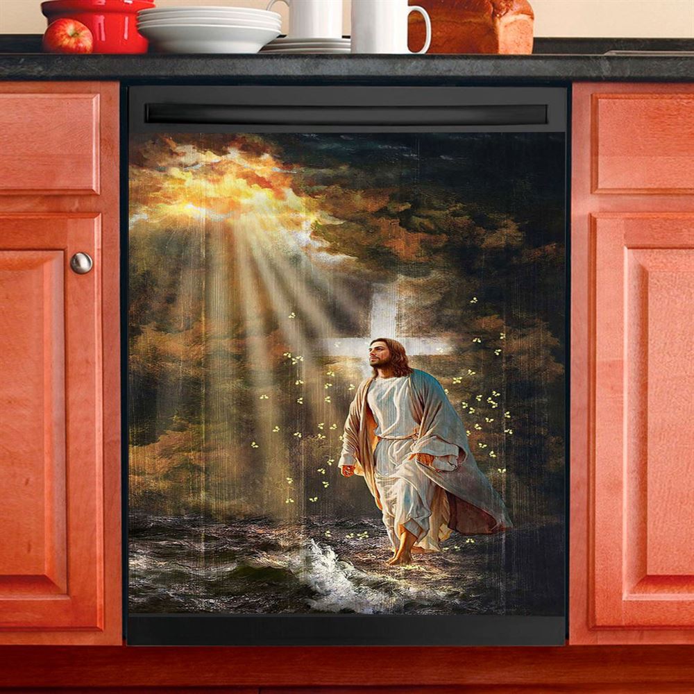 Jesus Walking On Water Dishwasher Cover, Religious Dishwasher Wrap, Christian Kitchen Decoration