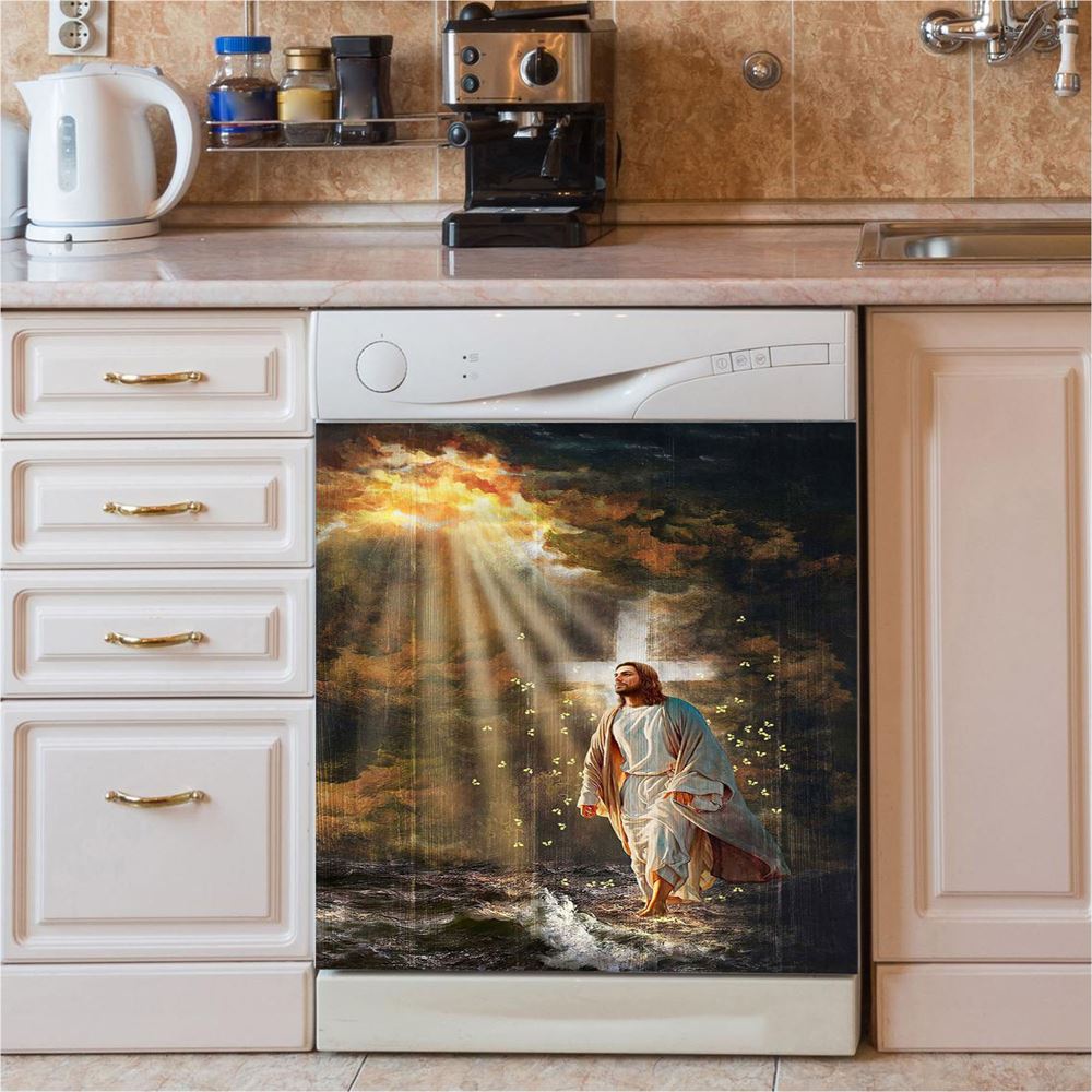 Jesus Walking On Water Dishwasher Cover, Religious Dishwasher Wrap, Christian Kitchen Decoration