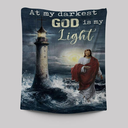 Jesus Walking On Water Lighthouse At My Darkest God Is My Light Tapestry