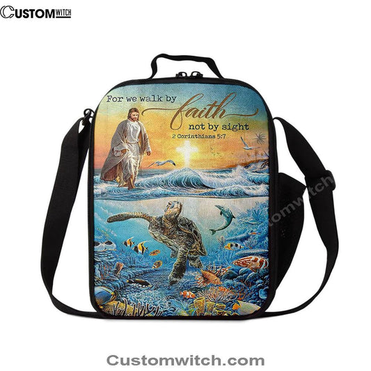Jesus Walking On Water Lunch Bag - For We Walk By Faith Ocean Turtle Lunch Bag, Christian Lunch Box For School, Picnic
