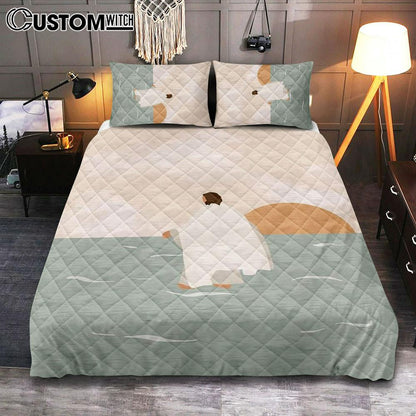 Jesus Walking On Water Quilt Bedding Set Painting - Jesus Cover Twin Bedding Decor - Christian Bedroom