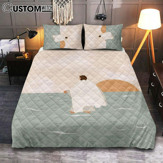 Jesus Walking On Water Quilt Bedding Set Painting - Jesus Cover Twin Bedding Decor - Christian Bedroom