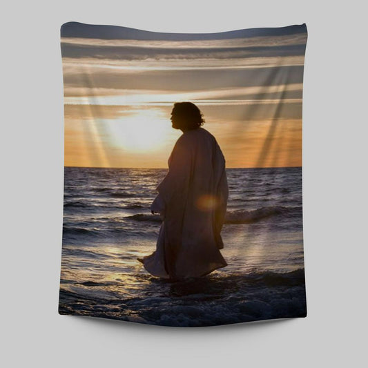 Jesus Walking On Water Tapestry Art - Jesus Wall Decor - Christian Wall Art