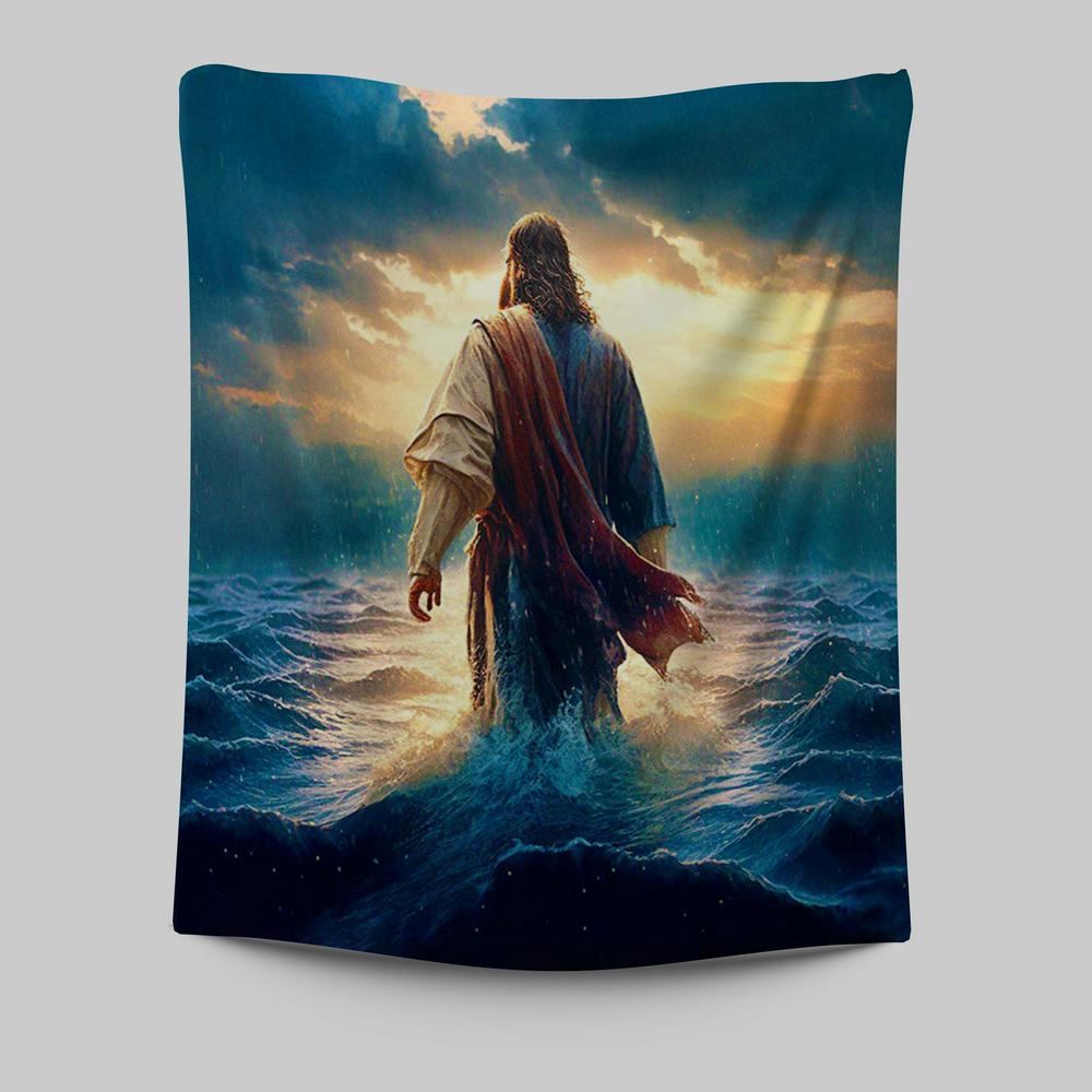 Jesus Walking On Water Tapestry Print - Jesus Wall Decor - Christian Wall Art