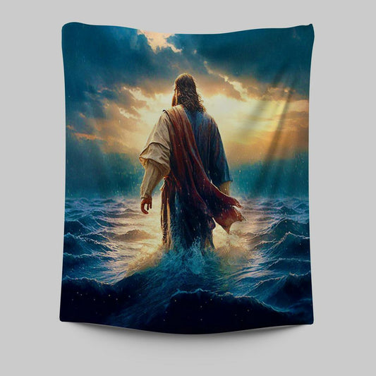 Jesus Walking On Water Tapestry Print - Jesus Wall Decor - Christian Wall Art