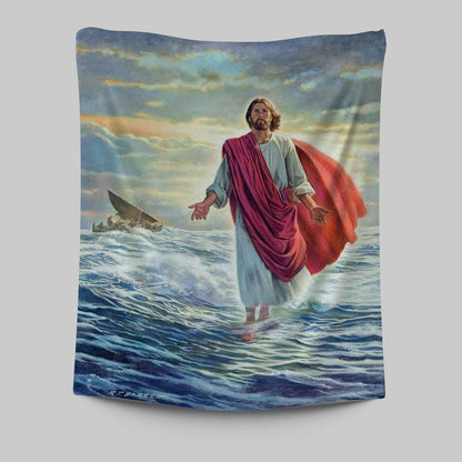 Jesus Walking On Water Tapestry Prints - Religious Tapestries Wall Hanging Art - Christian Wall Decor