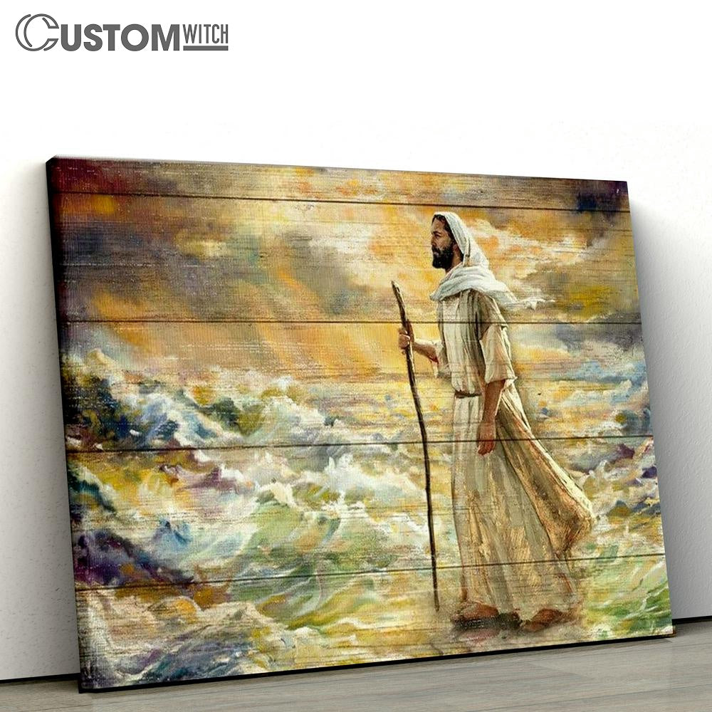 Jesus Walking On Water, Watercolor Painting Canvas Poster