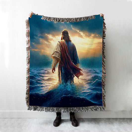 Jesus Walking On Water Woven Blanket Print - Jesus Boho Blanket - Christian Throw Blanket
