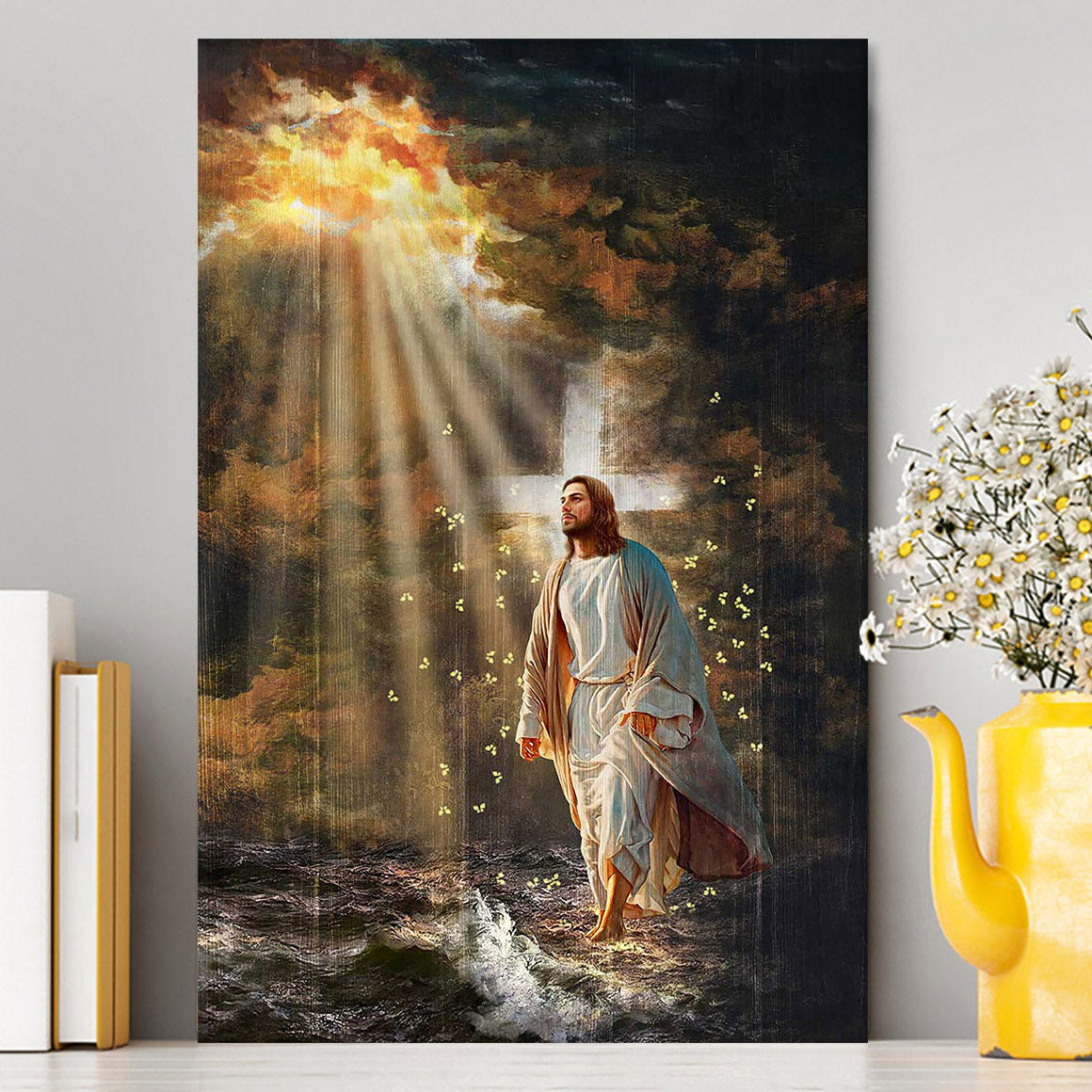 Jesus Walking On Water Yellow Butterfly Canvas Art - Christian Art - Bible Verse Wall Art - Religious Home Decor