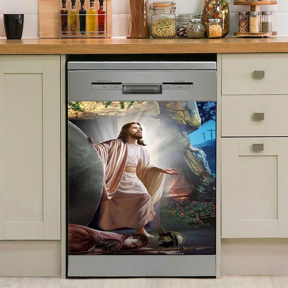 Jesus Walking On Water Yellow Butterfly Dishwasher Cover, Christian Dishwasher Wrap, Bible Verse Kitchen Decoration