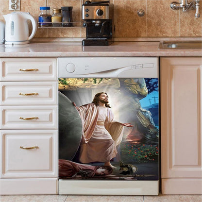 Jesus Walking On Water Yellow Butterfly Dishwasher Cover, Christian Dishwasher Wrap, Bible Verse Kitchen Decoration