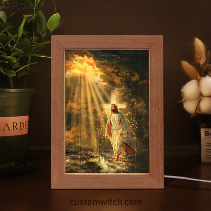 Jesus Walking On Water Yellow Butterfly Frame Lamp Art - Christian Art - Bible Verse Art - Religious Home Decor