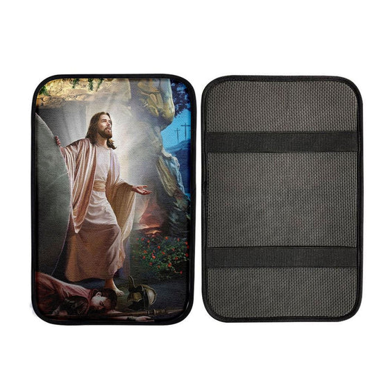 Jesus Walking Out Of Tomb Car Center Console Cover, Cross Car Interior Accessories