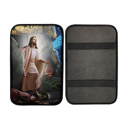 Jesus Walking Out Of Tomb Car Center Console Cover, Christian Car Armrest Accessories