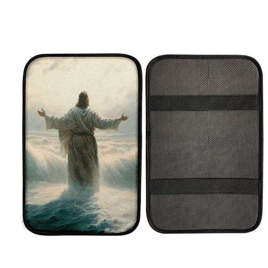 Jesus Walking Through The Sea Car Center Console Cover, Christian Car Interior Accessories