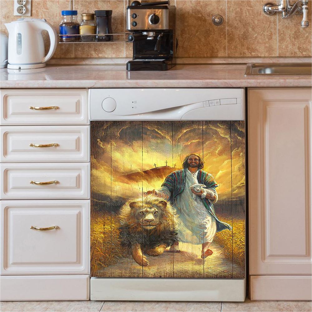 Jesus Walking Through The Sea Dishwasher Cover, Christian Dishwasher Wrap, Jesus Kitchen Decoration