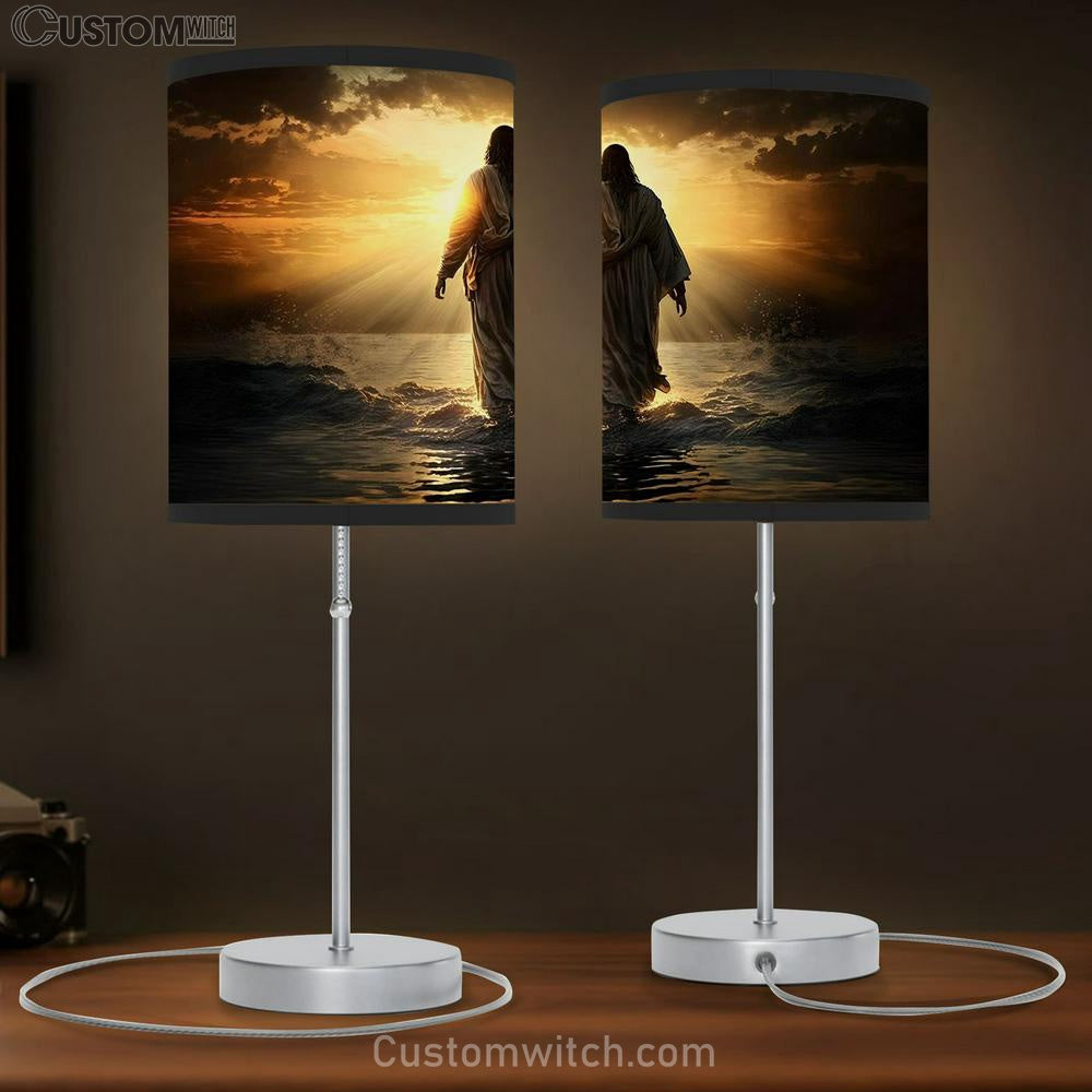 Jesus Walking Water Sunset Table Lamb Pictures - Faith Art - Christian Table Lamb Gift Decor