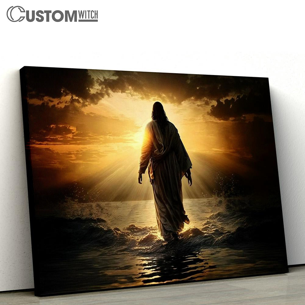 Jesus Walking Water Sunset Canvas Pictures - Faith Art - Christian Canvas Wall Art Decor