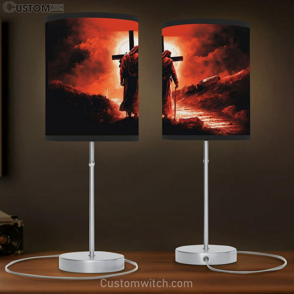 Jesus Walking With Cross Table Lamb Pictures - Faith Art - Christian Table Lamb Gift Decor