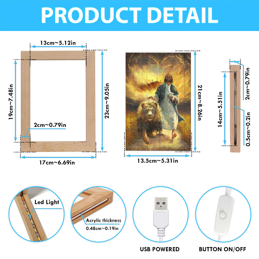Jesus Walking With Lamb And Lion Frame Lamp Art - Christian Art - Bible Verse Art - Religious Home Decor