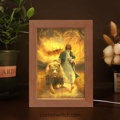 Jesus Walking With Lamb And Lion Frame Lamp Art - Christian Art - Bible Verse Art - Religious Home Decor